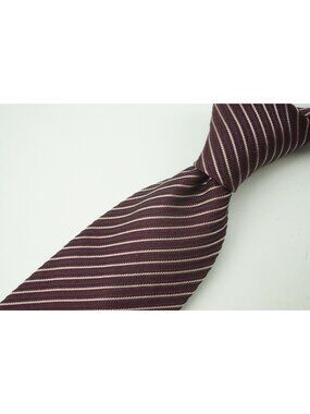 Mariano Rubinacci Wine Red Ivory Striped Silk Tie BRAND NEW